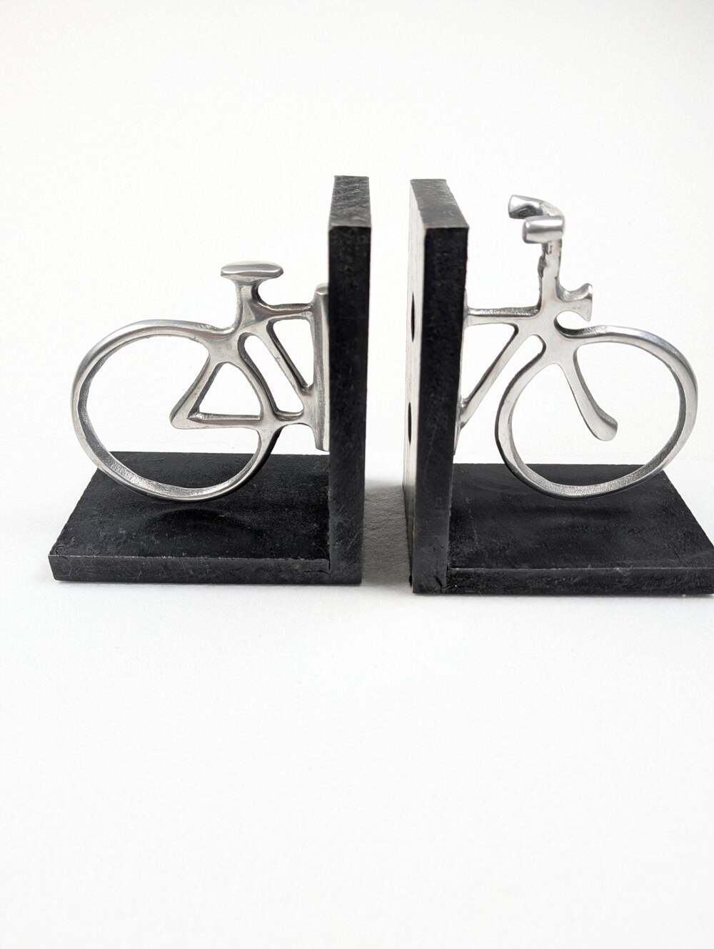 Vintage Style Metal Bicycle Bookends with Black Wood Bases
